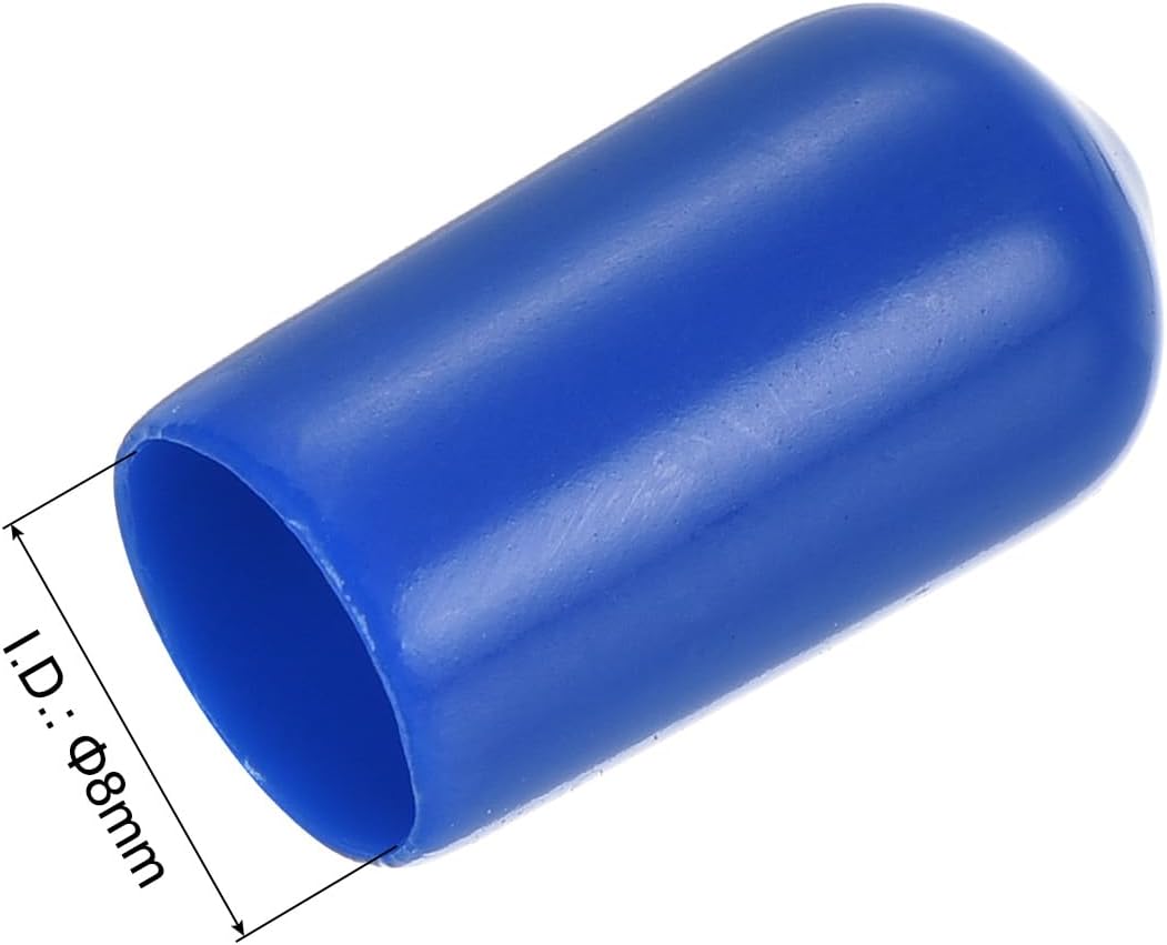 uxcell 50pcs Rubber End Caps 8mm(5/16 inch) ID Vinyl Round Tube Bolt Cap Cover Screw Thread Protectors Blue