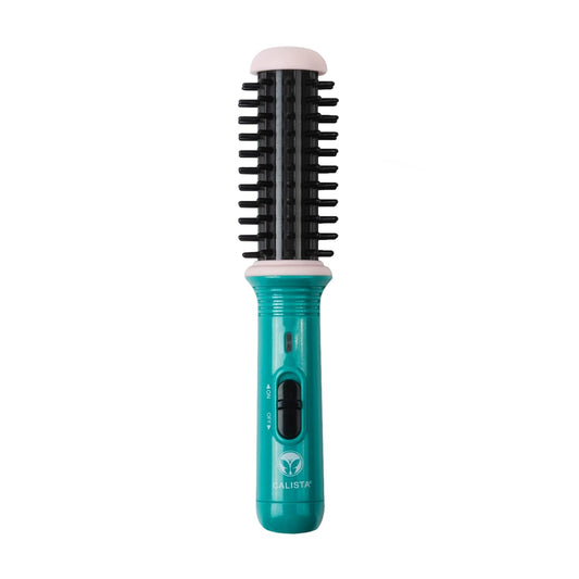 CALISTA GoGo Mini Heated Round Brush | Curl, Touch-Up, De-Frizz, Smooth, and Style Hair with Mini 7” Styling Tool | Heats to 365°F | Perfect Travel Tool | Dual Voltage (Jade Green)