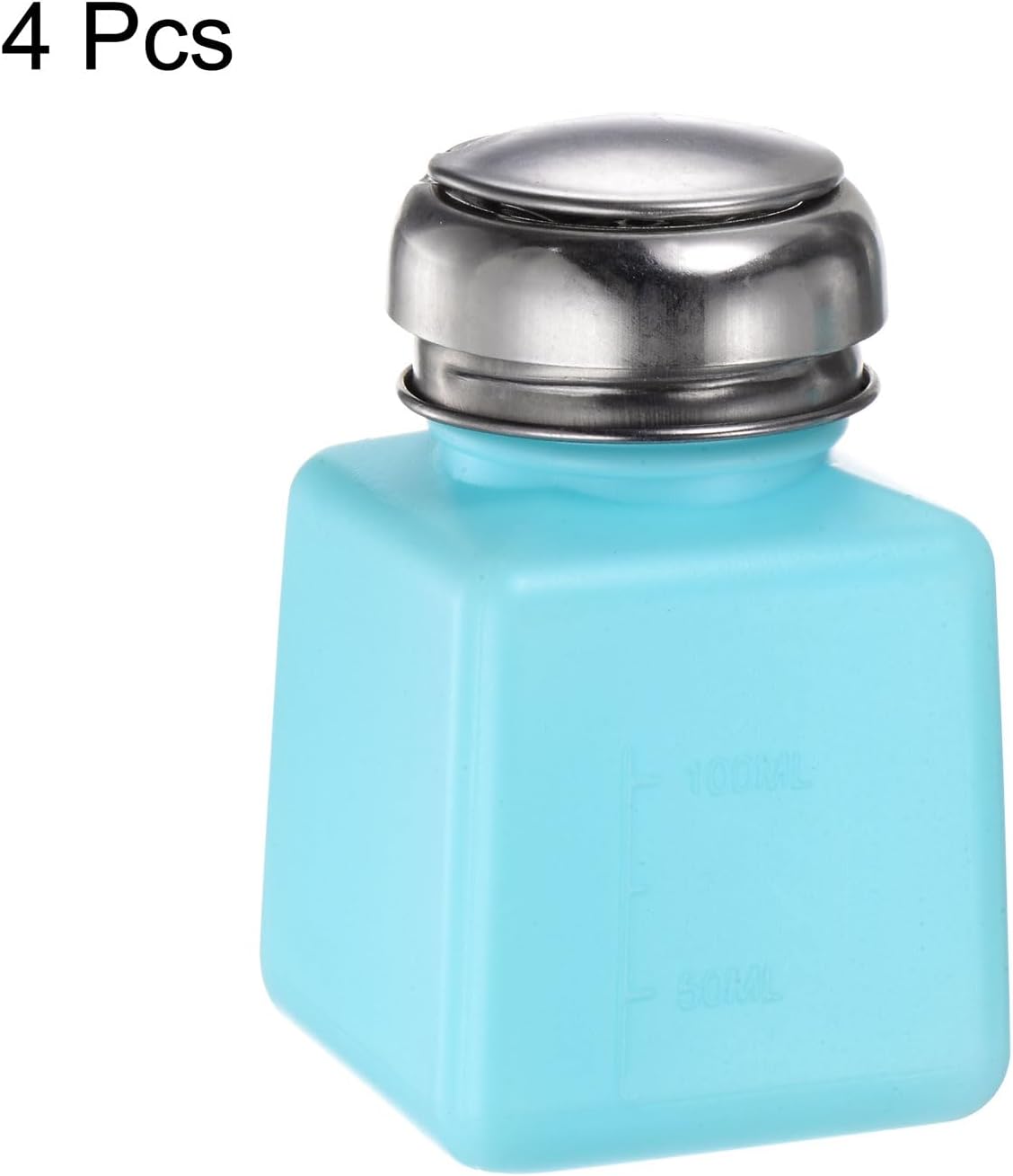 HARFINGTON 4PCS 100ML(3.4oz) Push Down Alcohol Dispenser Pump Liquid Press Empty Bottles Refillable Container for Acetone Cleanser Nail Polish Remover, Blue