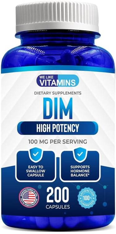 We Like Vitamins DIM 100mg 200 Capsules - 200 Day Supply - Diindolylmethane DIM Supplement for Support with Healthy Estrogen and Hormone Levels