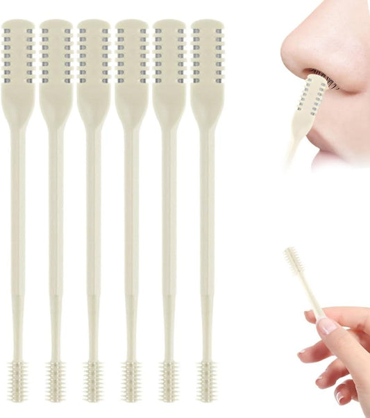 2025 Upgraded Nasal Hair Cutter, 2-in-1 Professional Nostril Hair Remover Tool, Sharp & Safe Double Sided Knife, 360° Rotating Nose Hairs Removal Trimmer Travel Essentials (Beige, 6PCS)