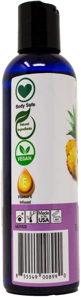 Lick Pineapple Flavored Massage Oil with Vitamin E, Coconut, Sweet Almond Oil for Lovemaking, Date Night, Nuru Yoni Massage Therapy, Safe & Edible