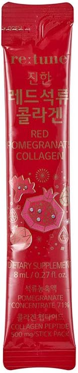 LG H&H re:tune Red Pomegranate Collagen I Liquid Collagen Supplement, Pomegranate Concentrate, Fish Scale Collagen Peptide 500 mg, Red Ginseng Concentrate, Hyaluronic Acid Vitamin C, 28 Packets