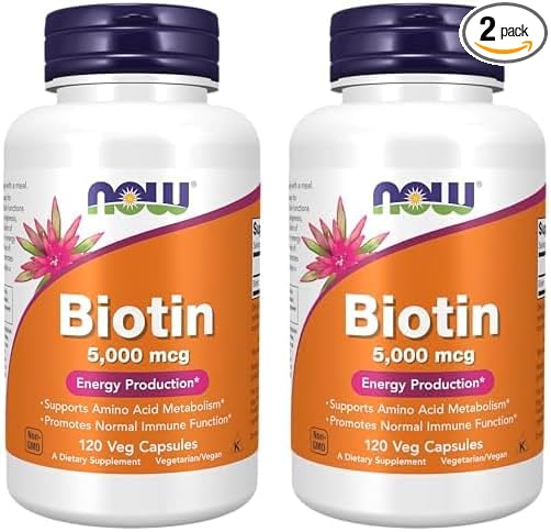 NOW Supplements, Biotin 5,000 mcg, Amino Acid Metabolism*, Energy Production*, 120 Veg Capsules (Pack of 2)