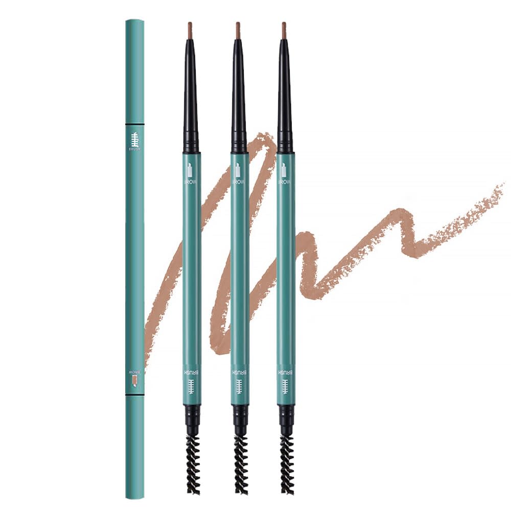 3 Pcs Light Brown Eyebrow Pencils for Women,with Spoolie Brush,Eyebrow Pencil Soft Textured,Waterproof Sweat-proof for Fills in Sparse Areas and Gaps Create a Natural Eye Brow,Vegan & Cruelty-Free