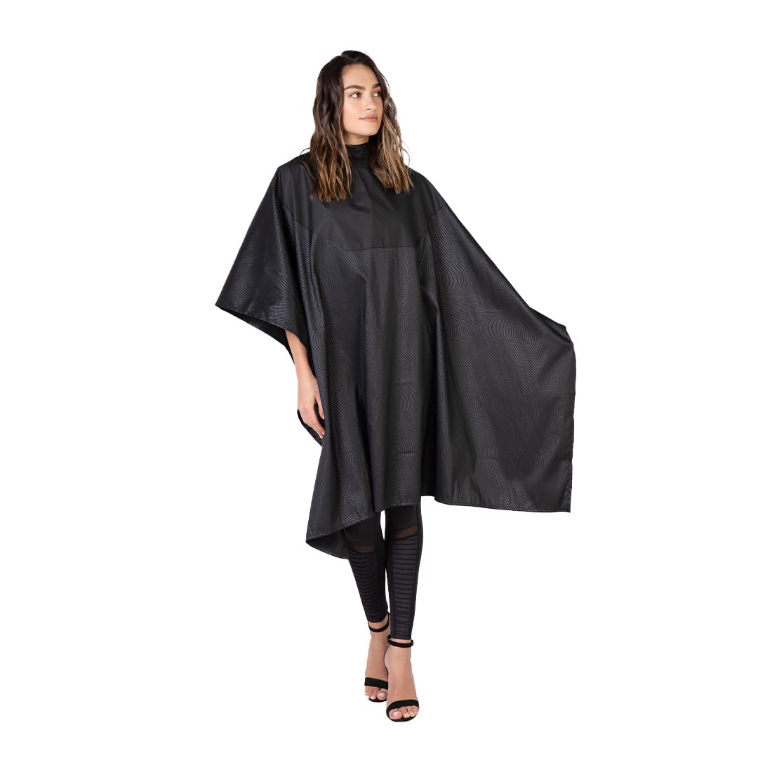 Betty Dain Signature Cosmix Coloring/Styling Cape with Chemical-Proof Panel, Lightweight, Chemical Resistant Fabric, Embossed Pattern, Snap Closure at Neck, Generous 54 x 60 Inch Size, Black