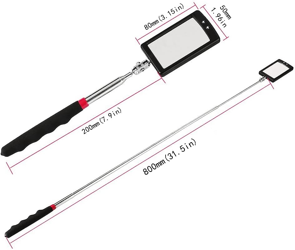 Telescoping Inspection Mirror Mechanics Mirror with 2 LED Lighted, Mirror on a Stick Handle Tool for Checking Observing Vehicle Small Parts,Present for Christmas, Birthday Everyday Carry (4 PCS)