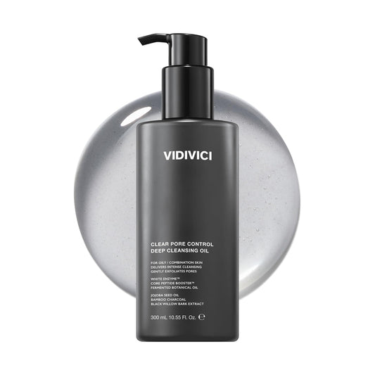 VIDIVICI Clear Pore Control Deep Cleansing Oil 10.14 fl.oz | Makeup remover with blackhead care, Korean facial cleanser for oily skin, Sebum control with Bamboo Charcoal Powder, Korean skin care