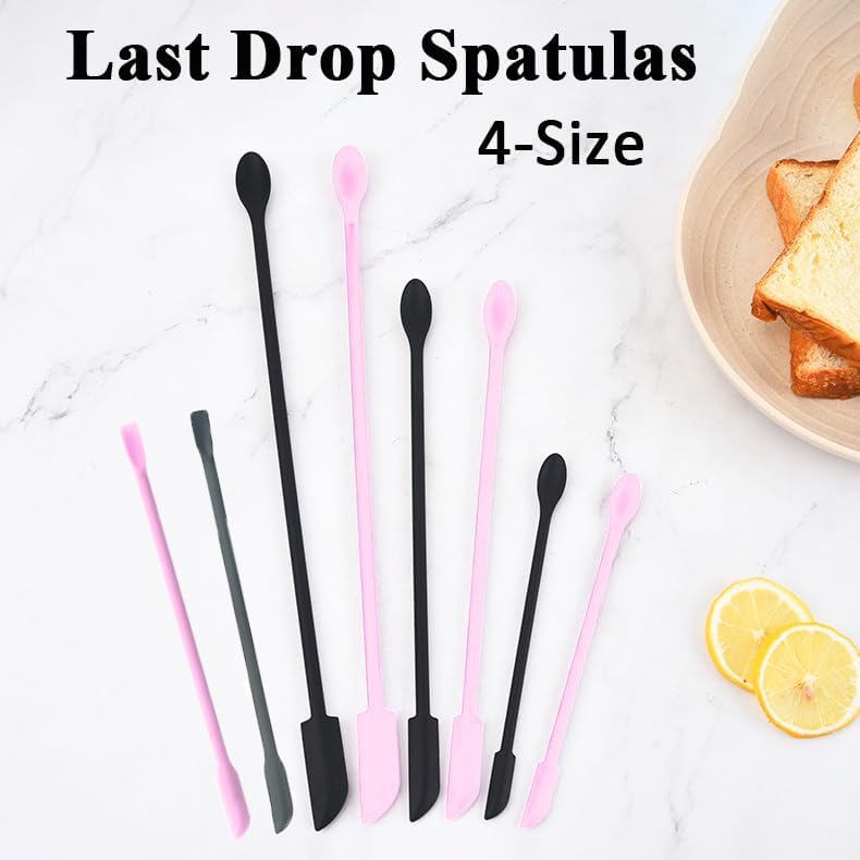 4pcs Mini Spatulas Makeup Scraper, Silicone Small Spatula for Cosmetics, Reusable Long Thin Jar Scooper for Getting Last Drop Lotion Out, Bottle Cream Stirrer for Kitchen Food Beauty, Pink
