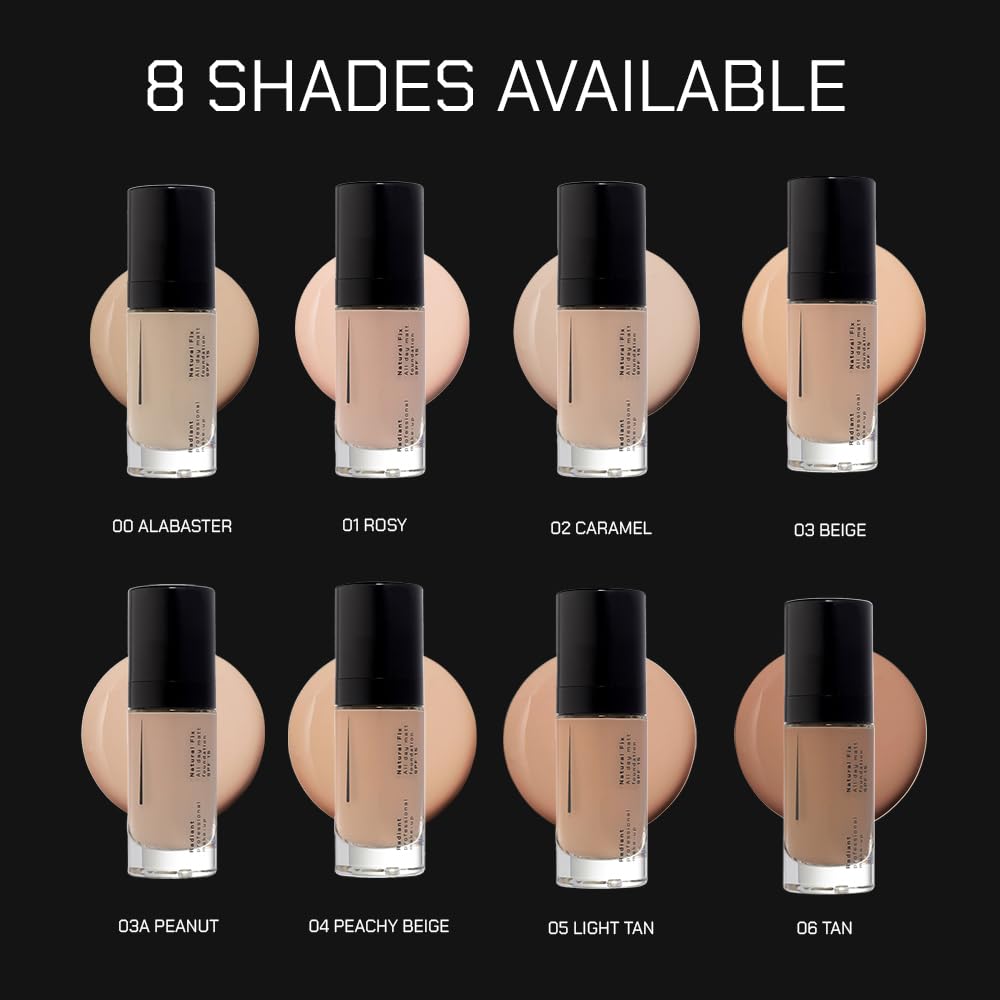 Radiant Professional Natural Fix All Day Matte Cream Foundation - Long Wear High Coverage Face Makeup Foundation With SPF 15 - Oil Free Matte Finish - For All Skin Types-1.01 oz. (03 Beige)