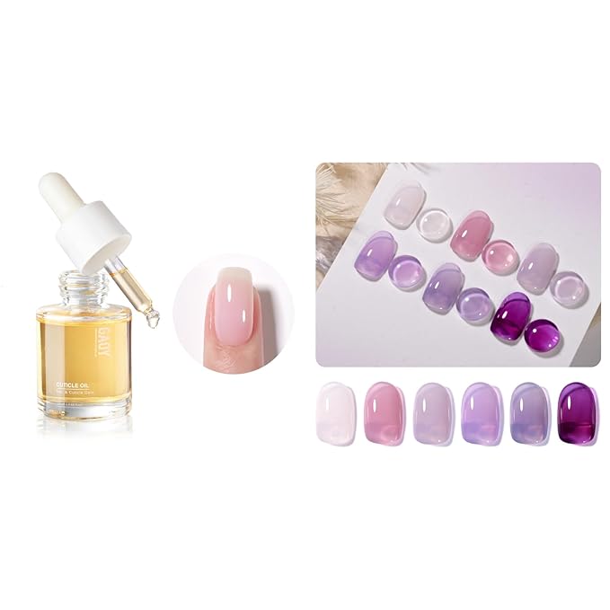 GAOY Purple Grape Jelly Gel Nail Polish Set and Cuticle Oil, 20ml Cuticle Care Strengthener Oil