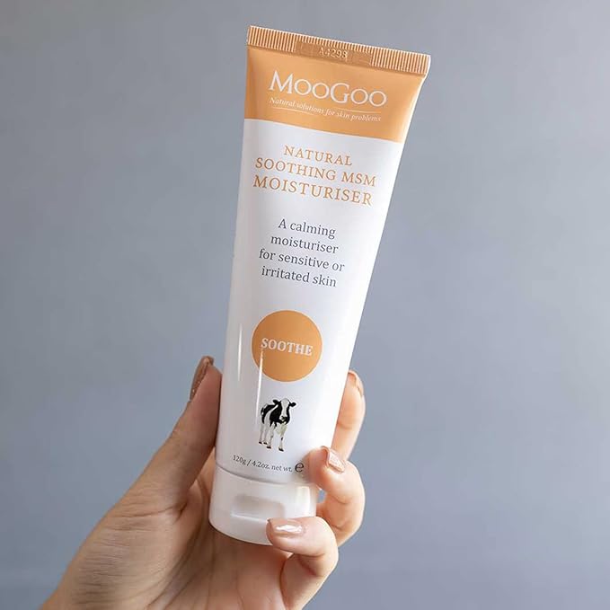 MooGoo Soothing MSM Moisturiser - Calming Face & Body Moisturiser for Sensitive, Red or Sunburnt, Dry, or Irritated Skin Including Eczema, Psoriasis & Rosacea (4.2 Fl Oz)