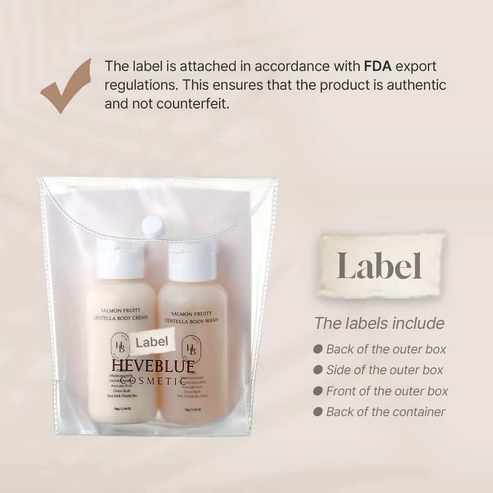 HEVEBLUE Salmon Fruity Centella Body Travel Kit - Body Cream & Body Wash Set, Sensitive Skin, Korean Bodycare, Hypoallergenic, Allergen-free, Salmon PDRN, Travel Size, Bodycare Set