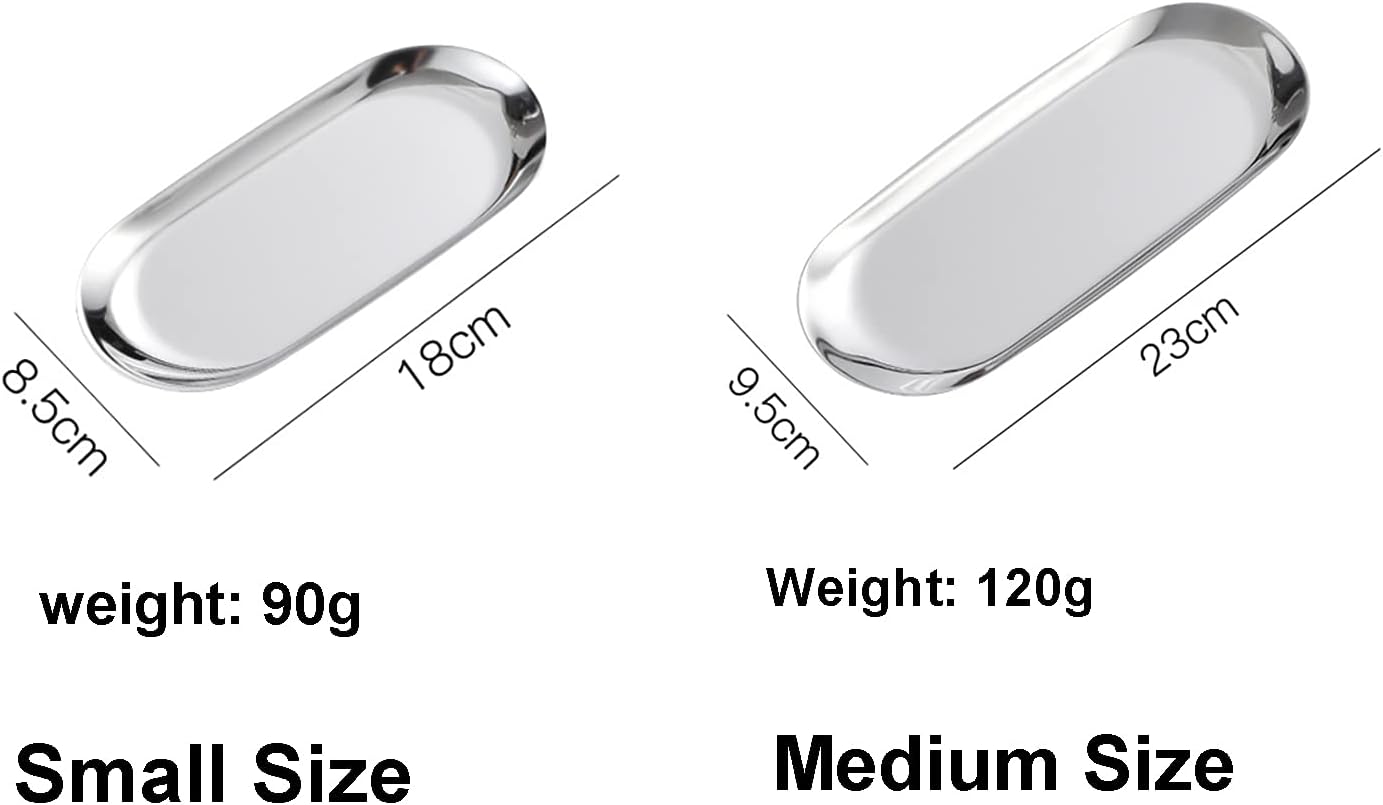 1 Pcs 9 Inch x 3.8 Inch Trinket Tray, Silver Stainless Steel, for Serving Trays Towel Storage Dish Plate Tea Fruit Trays Jewelry Plate Decorative Storage Tray