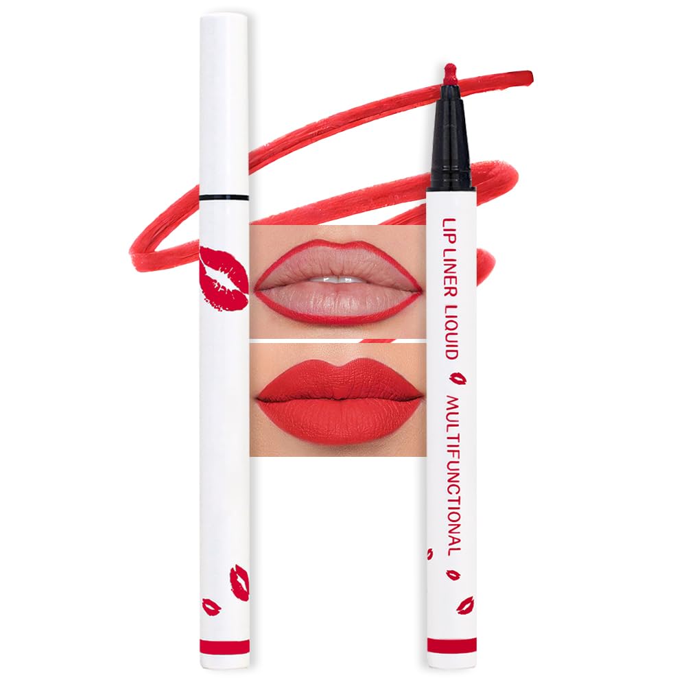evpct Longwear Liquid Lip Liner Stain Marker Pen Long Lasting Waterproof, Ruby Red Matte Semi Permanent 24 Hour Lip Liner and Lipstick Combo, Korean Color Stay Lipliner All Day, Lips Stain peel off
