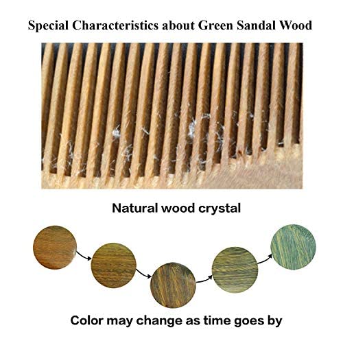 Onedor Hair Comb, 100% Natural Green Sandalwood Handmade Buffalo Horn Tail Comb - Anti-Static Sandalwood Scent Natural Hair Detangler Wooden Combs