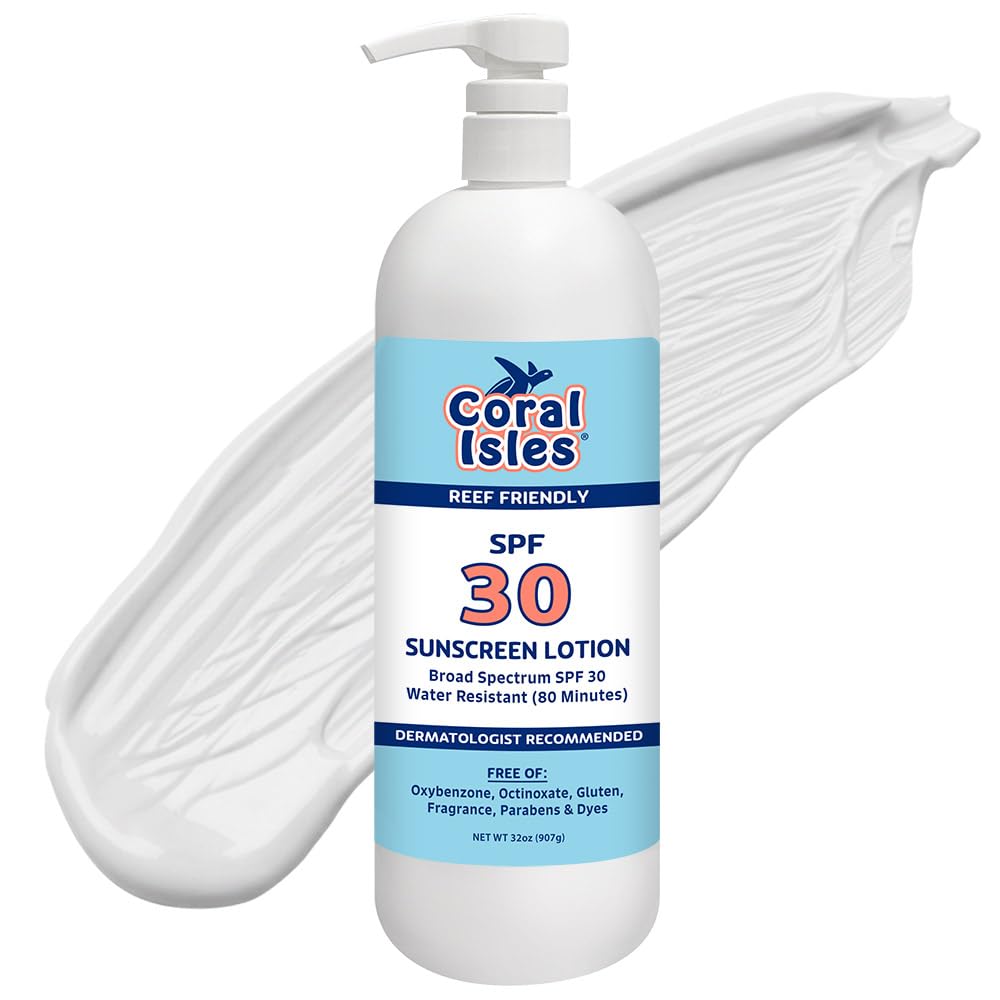 Coral Isles by Rocky Mountain Sunscreen | SPF 30 Lotion | Broad Spectrum UVA/UVB Protection | Hawaii Reef-Safe Act Compliant | Oxybenzone & Octinoxate Free | Water Resistant 80 Min. | 32 Fl Oz