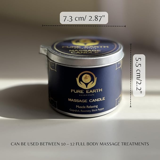 Muscle Relaxing Massage Oil Candle - Valentines Gift, Scented Massage Oil Candles for Relaxation and Home Spa (160 Grams or 6 oz.) - with Grapefruit, Rosemary, Black Pepper - by PURE EARTH essentials