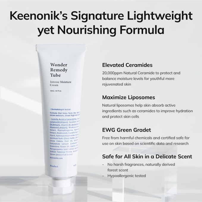 keenoniks Hydrating & Barrier-Repair Cream for Dry & Sensitive Skin – Korean Moisturizer with CICA & Ceramide – 50ml (1.69 fl oz)