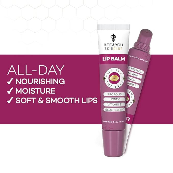 Bee and You Ultra Hydrating Lip Balm | Natural Liquid Formula, Elderberry & Propolis Extract, Shea Butter, Beeswax, Vitamin E – Chapped & Dry Lips Repair, 10ml