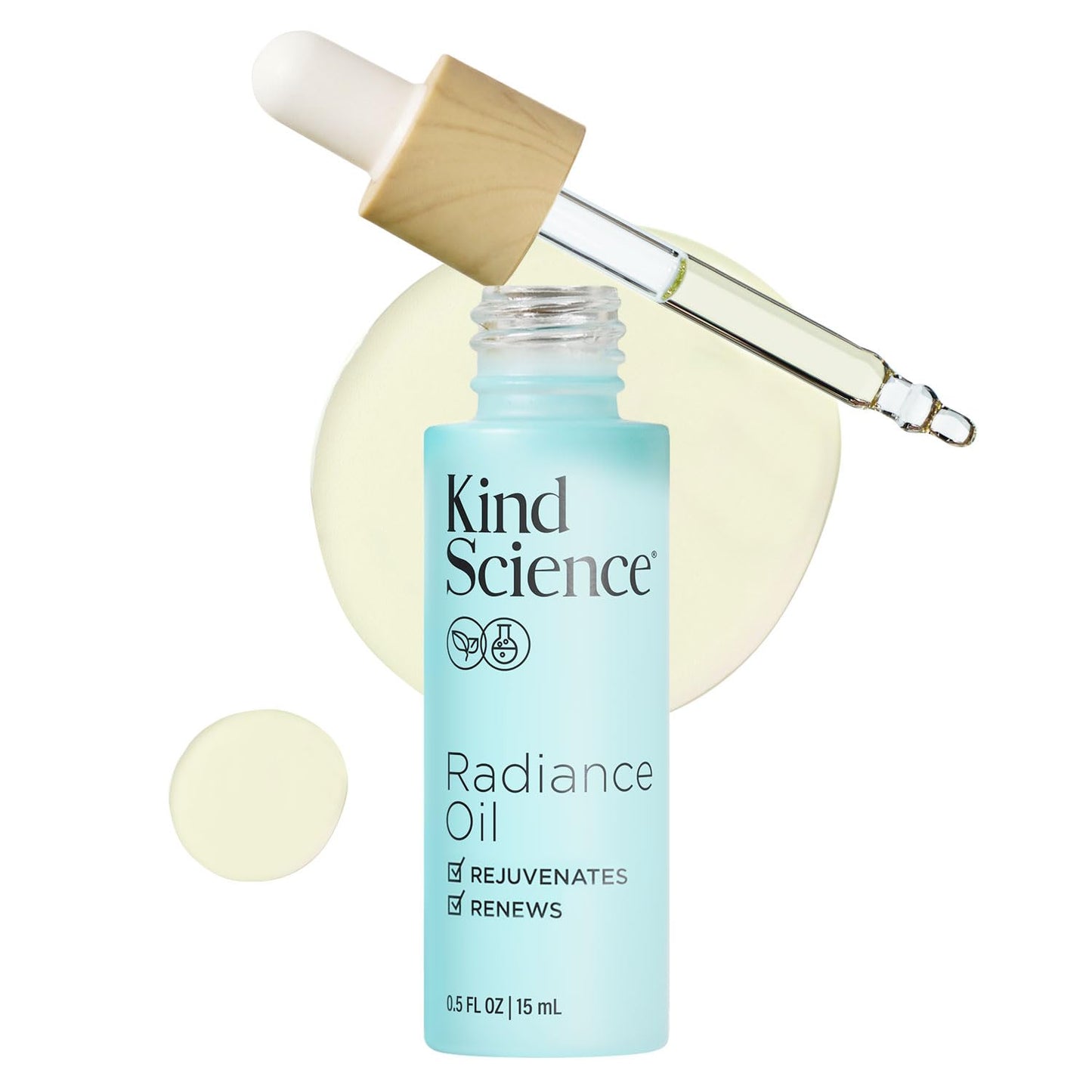 Kind Science Radiance Face Oil - Hydrating with Vitamin E, C & A, Bakuchiol, Jojoba & Moringa Oil - Anti Aging to Give Skin a Fresh, Dewy Look - Vegan, Paraben Free, Cruelty Free, 0.5 fl oz
