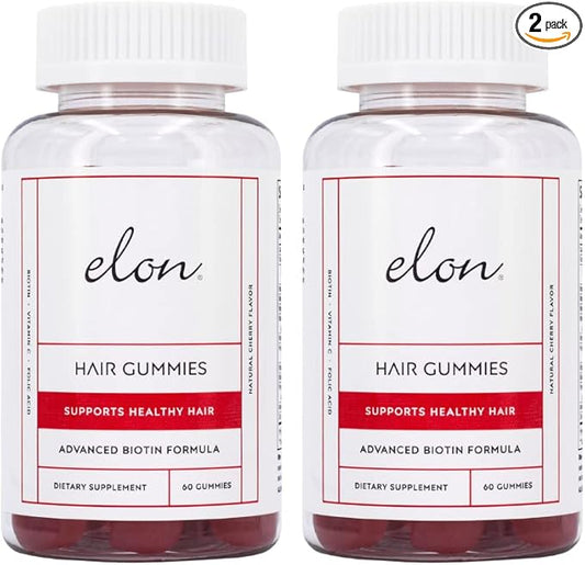 Elon Biotin Gummies for Hair Growth – 60 Count Biotin 5000mcg Per Serving for Hair, Skin and Nails – Vitamin A, Folic Acid, & Vitamin E - Pectin Cherry Flavored Gummies (30 Day Supply)