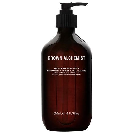 Grown Alchemist Invigorate Hand Wash – Liquid Hand Soap with Aloe, Sweet Orange, Cedarwood & Sage – Gentle, Moisturizing Kitchen & Bathroom Soap, Natural Plant Based Gel Cleanser, 500mL