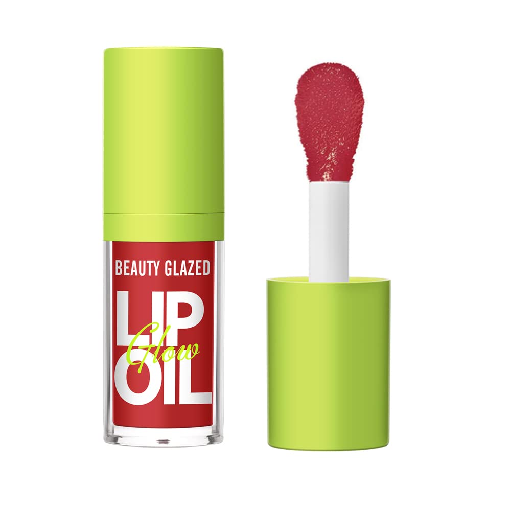 Beauty Glazed Big Brush Head Lip Oil, Ultra-Hydrating & Nourishing, Smooth Glossy Finish Lip Glow Oil, Shiny and Vegan Tinted Lip Gloss, Non-Sticky Formula (104# LOVE)