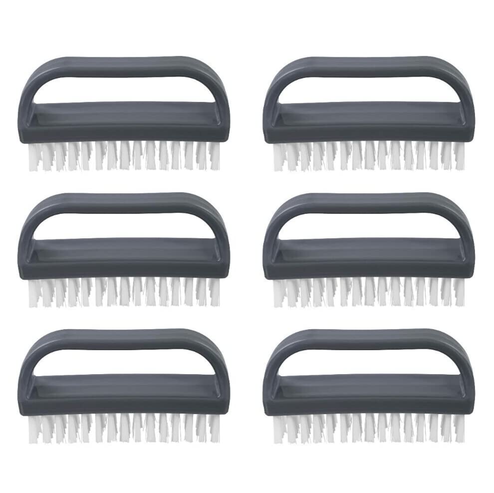 Superio Stiff Nail Brush for Cleaning Fingernails Small Scrub Brush with Handle, Cleaning Brushes for Hands, Toes, and Nails (Black, 6 Pack)