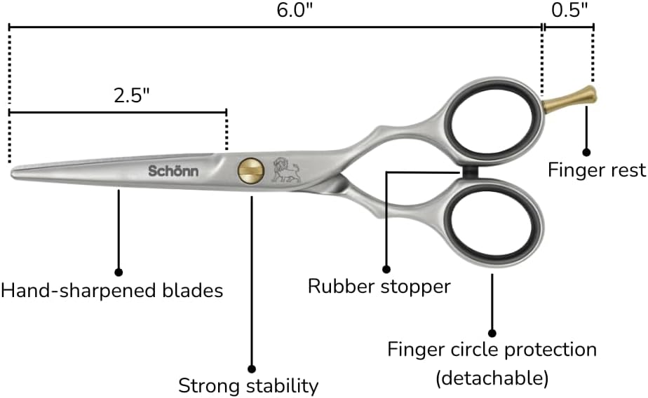 Hair Cutting Scissors, Schönn Hair Scissor, Professional 6.0 inch Right-Handed Barber Shears - German Stainless Steel, Hand Sharpened (6.0 Inches)