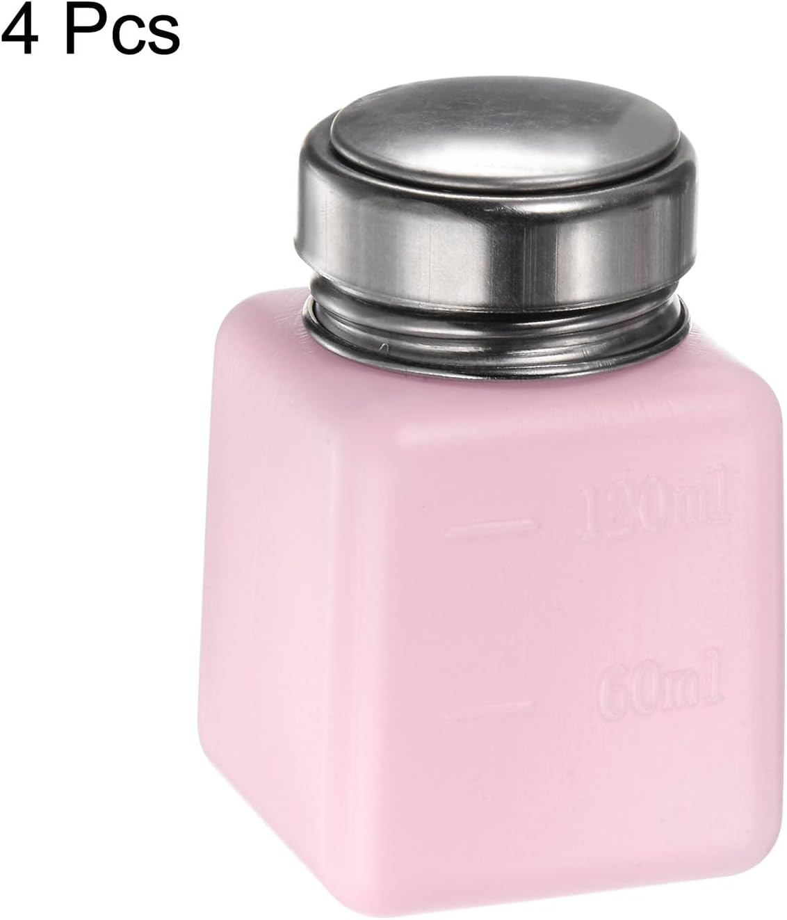 HARFINGTON 4PCS 120ML(4oz) Push Down Alcohol Dispenser Pump Liquid Press Empty Bottles Refillable Container for Acetone Cleanser Nail Polish Remover, Pink