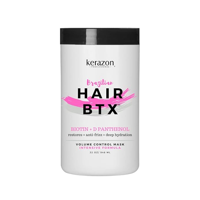 KERAZON Intensive Brazilian Hair BTX Treatment 32oz 946ml For All Hair Types, Thermal Activated Hair Mask Damaged Dry Repair and Long Lasting Volume And Frizz Control. Salon Size Packaging may vary.