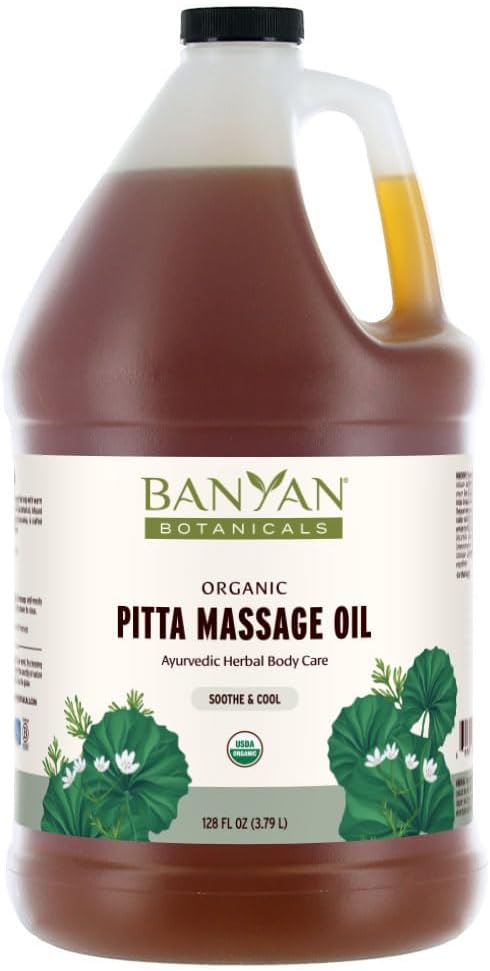 Banyan Botanicals Pitta Massage Oil – Organic Massage Oil Infused with Ayurvedic Herbs – with Gotu Kola and Guduchi (Tinospora cordifolia) – 128 oz. – Non-GMO Sustainably Sourced Abhyanga Massage Oil