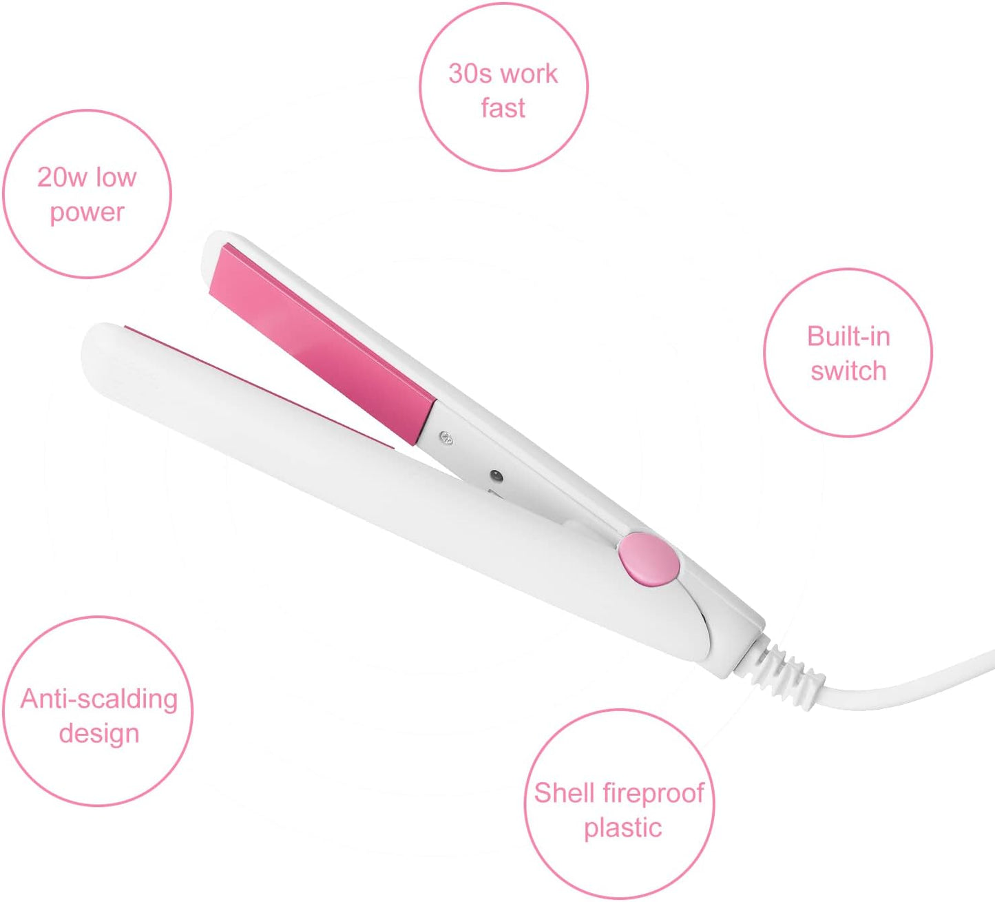 2 in 1 Mini Hair Straightener, US Plug, Ceramic Tourmaline Plate, Beauty Flat Iron Heating Curler Small Lightweight Portable Mini Flat Iron Curler for Home (White)