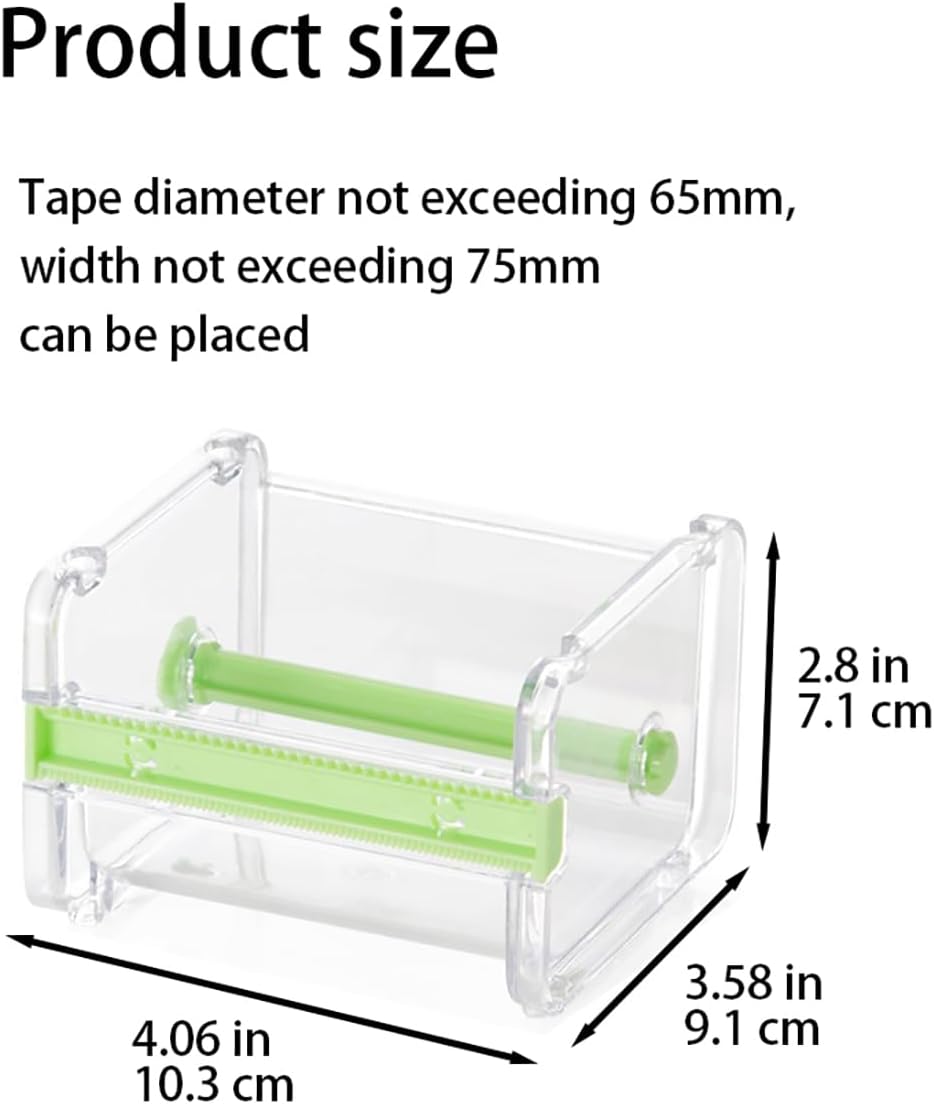 1 Pc Transparen Visible Washi Packaging Tape Dispenser Cutter Roll Tape Holder Organizer Desktop Office Tape Holder,Cute Tape Dispenser,DIY Sticker Roll Tape Cutter,Light Green