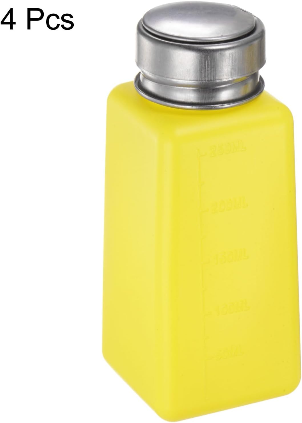 HARFINGTON 4PCS 250ML(8.5oz) Push Down Alcohol Dispenser Pump Liquid Press Empty Bottles Refillable Container for Acetone Cleanser Nail Polish Remover, Yellow