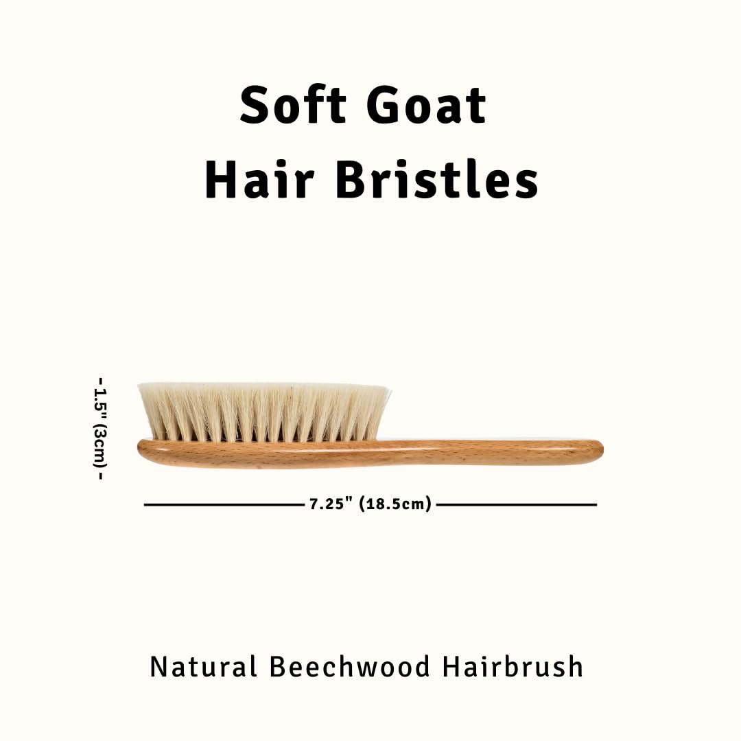 Baby Hair Brush - Ultra Soft Goat Bristles - Wooden Cradle Cap Brush for Newborns, Infants, Toddlers - Gentle Scalp Grooming and Styling for Baby Girls and Boys