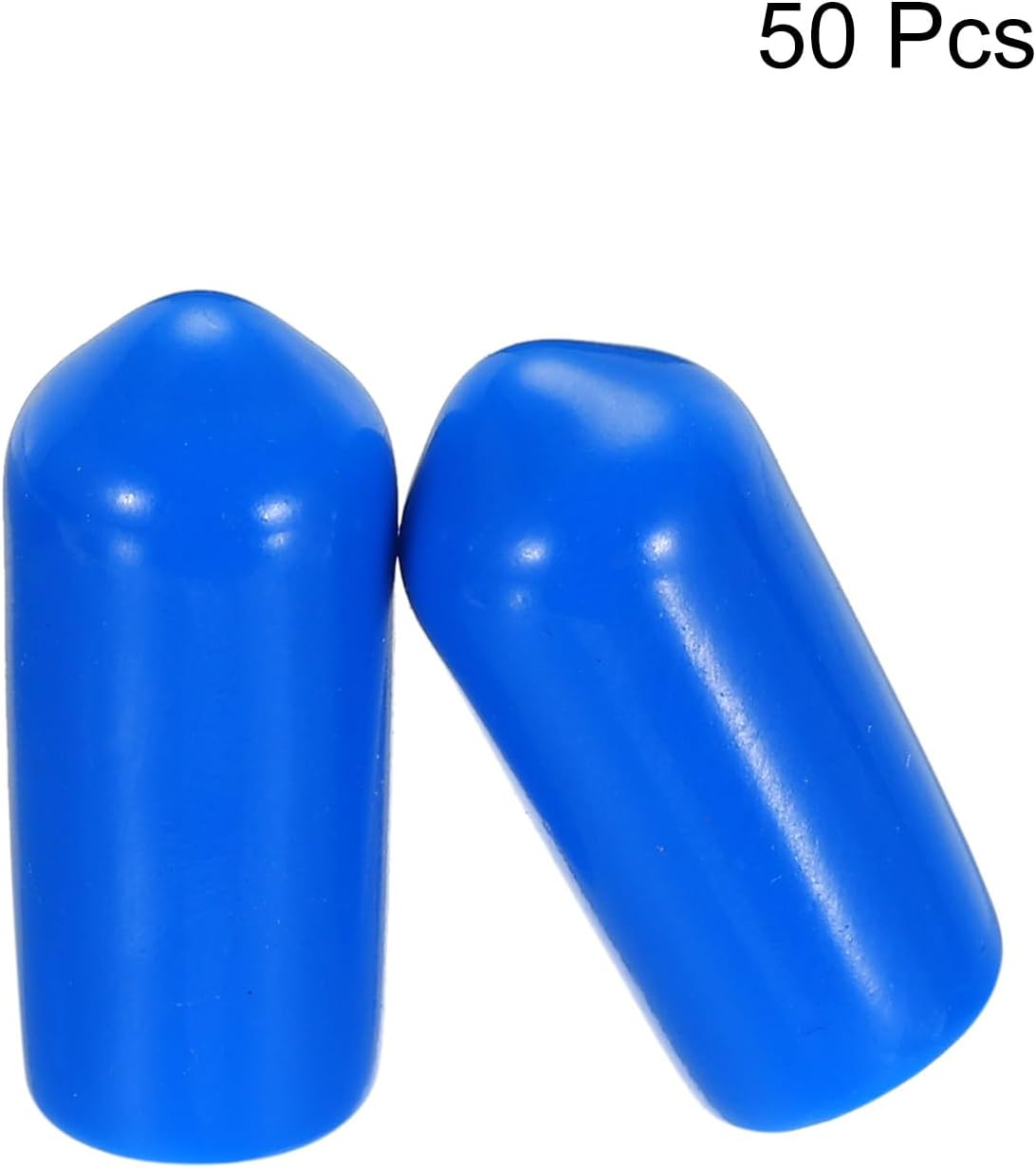 uxcell 50pcs Rubber End Caps 6.5mm(1/4 inch) ID Vinyl PVC Round Tube Bolt Cap Cover Screw Thread Protectors Blue