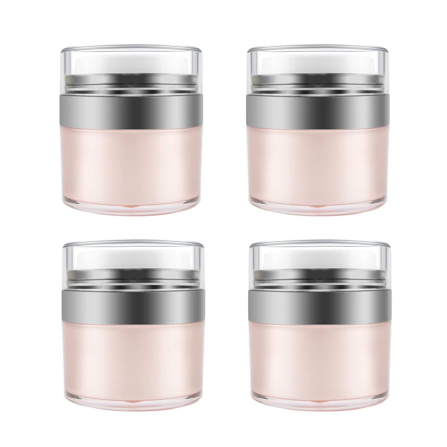 0.5 oz/15 ml Airless Pump Jar,Empty Acrylic Vacuum Jar with Press Pump,Portable Travel Face Cream Lotion Sample Cosmetic Container Pot for Makeup,Essence,Moisturizer,Eye Cream-4 Pack,Pink