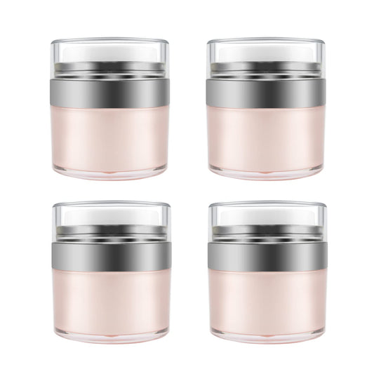 0.5 oz/15 ml Airless Pump Jar,Empty Acrylic Vacuum Jar with Press Pump,Portable Travel Face Cream Lotion Sample Cosmetic Container Pot for Makeup,Essence,Moisturizer,Eye Cream-4 Pack,Pink