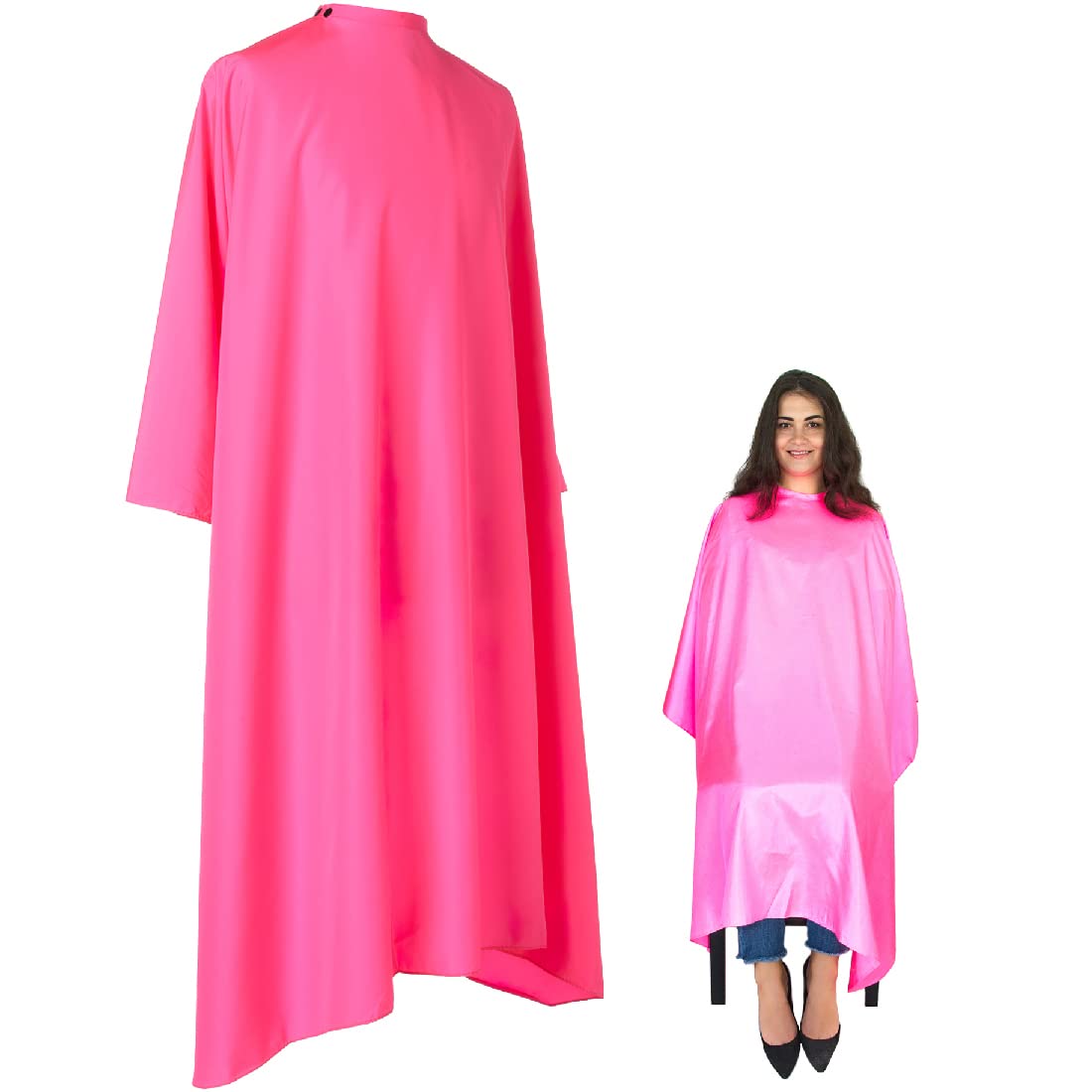Hair Cutting Cape for Adults - Large Lightweight Water Resistant Salon Cape - Snap Closure - 60in x 57.5in - Hot Pink