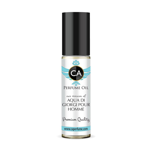 CA Perfume Impression of Aqua Di Giorgi Pour Homme Eau De Parfum Woody Aquatic Scent Long Lasting Cologne for Men Travel Size TSA Ready for Day and Night Wear 0.33 Fl Oz 10ml