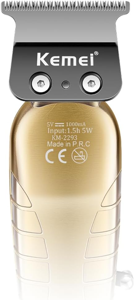 KEMEI 2293 Professional Hair/Beard Trimmer for Men Zero Gapped Hair Clippers for Barber with T Blade, Cordless Rechargeable, Gold