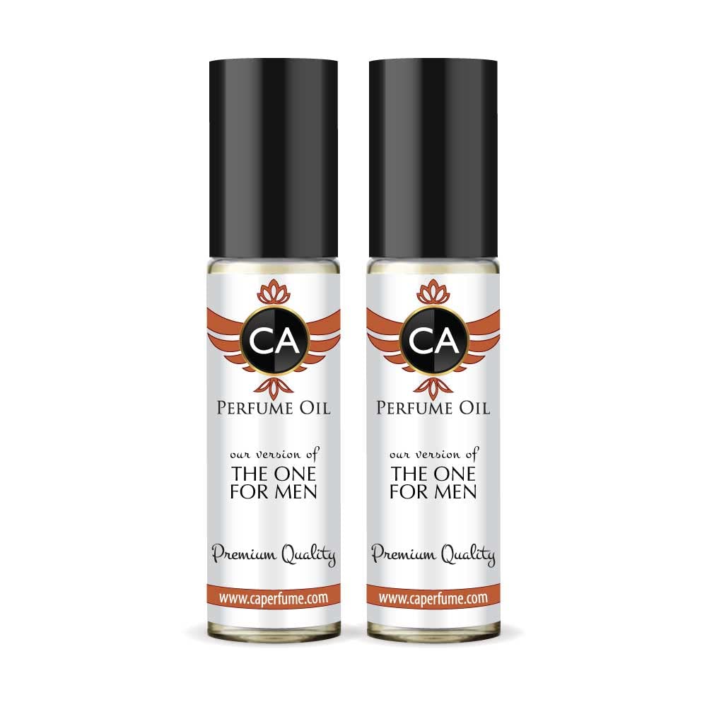 CA Perfume Impression of The One For Men Eau De Parfum Woody Spicy Scent Long Lasting Cologne for Men Travel Size TSA Ready for Day and Night Wear 0.33 Fl Oz 10ml (Pack of 2)