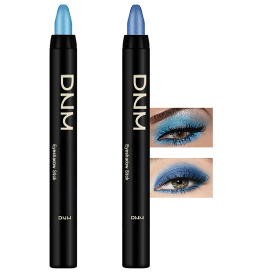 Kaely 2Pcs Bright Blue Eyeshadow Stick for Older Women, Metallic Shimmer Glitter Cream Eye Shadow Pencil Crayon, Light Blue Eyeliner Waterproof Halloween Makeup, 11+13