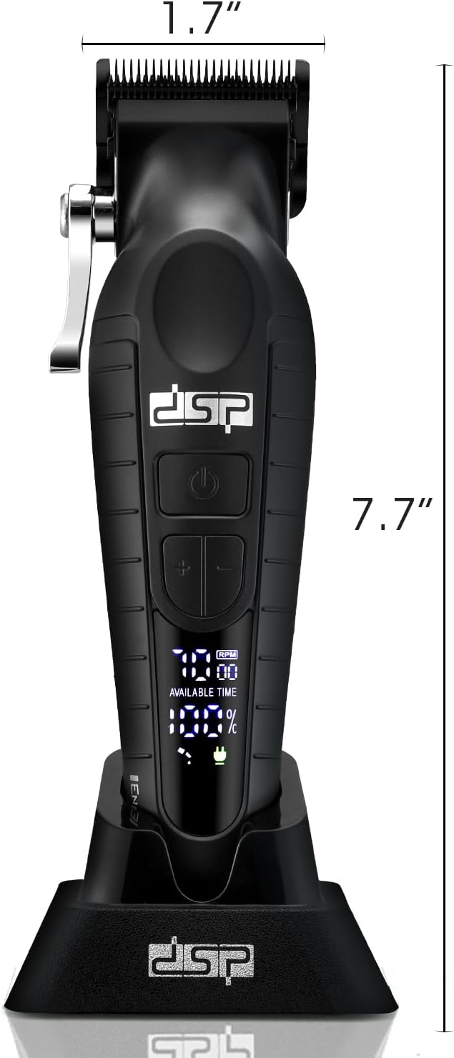 DSP Professional Hair Clipper for Men, Cordless Barber Clippers DLC, 7000RPM, Speeds Adjustable, Travel Lock, Low Noise with Charging Base