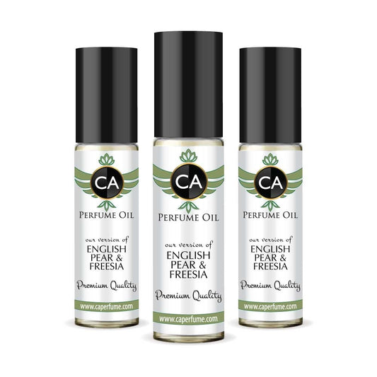 CA Perfume Impression of English Pear & Freesia Unisex Eau De Parfum Chypre Fruity Scent Long Lasting Unisex Fragrance Travel Size TSA Ready for Day and Night Wear 0.33 Fl Oz 10ml (Pack of 3)