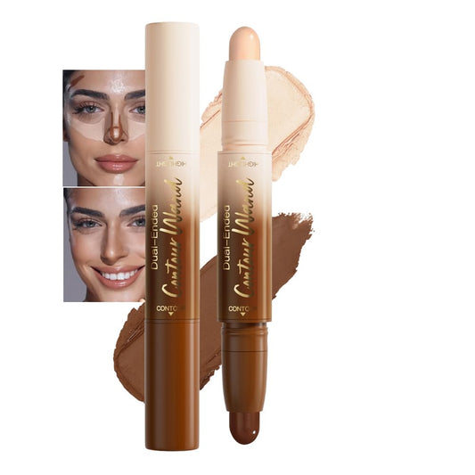 Nude + Light Beige Contour Stick Dual Ended Face Body Makeup Waterproof no Transfer, 2 in 1 Cream Concealer Stick Contouring Makeup Kit, Nose Contour Bronzer Sticks Face Highlighter Make up