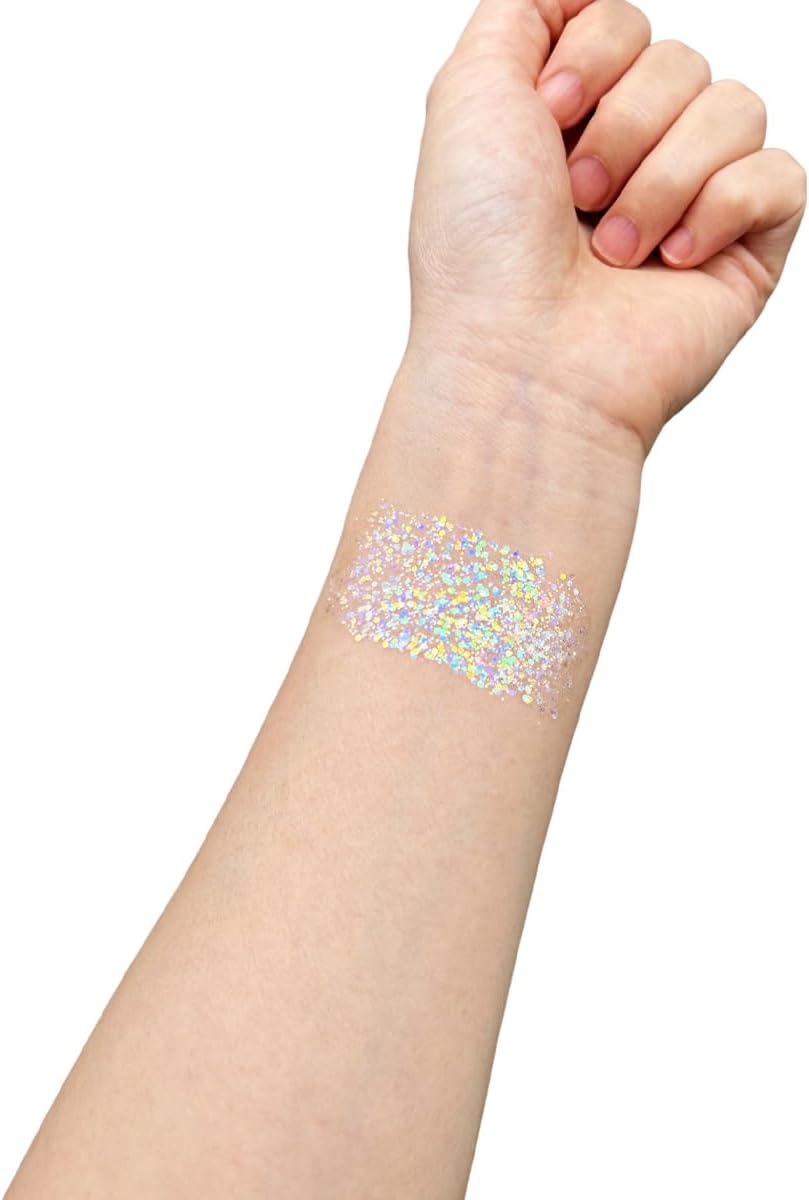 Mysense Carnival White Body Glitter Stick,Face Hair Glitter Gel for Women Kids,Sparkling Mermaid Sequins Chunky Glitter Face Paint Makeup,Singer Concert Outfit Festival Rave Accessories