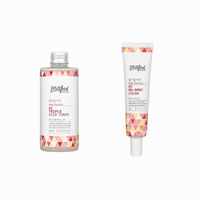 AC Acne Care Kit Clean & Treat - On-Spot Cream, 30 g., Zinc Oxide 10%, Niacinamide 2% & Triple Daily Toner, 200 ml, AHA/BHA/PHA